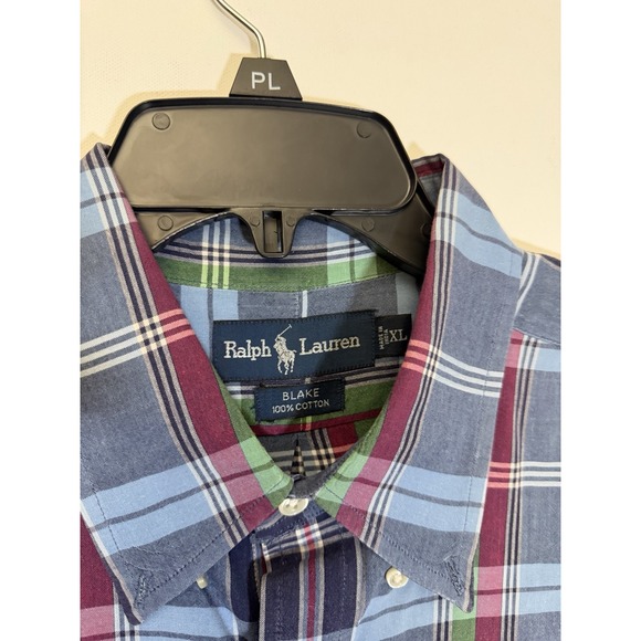 Ralph Lauren Shirt Mens Xl Blue Blake Plaid Short Sleeve Button Down Pony - Picture 3 of 6
